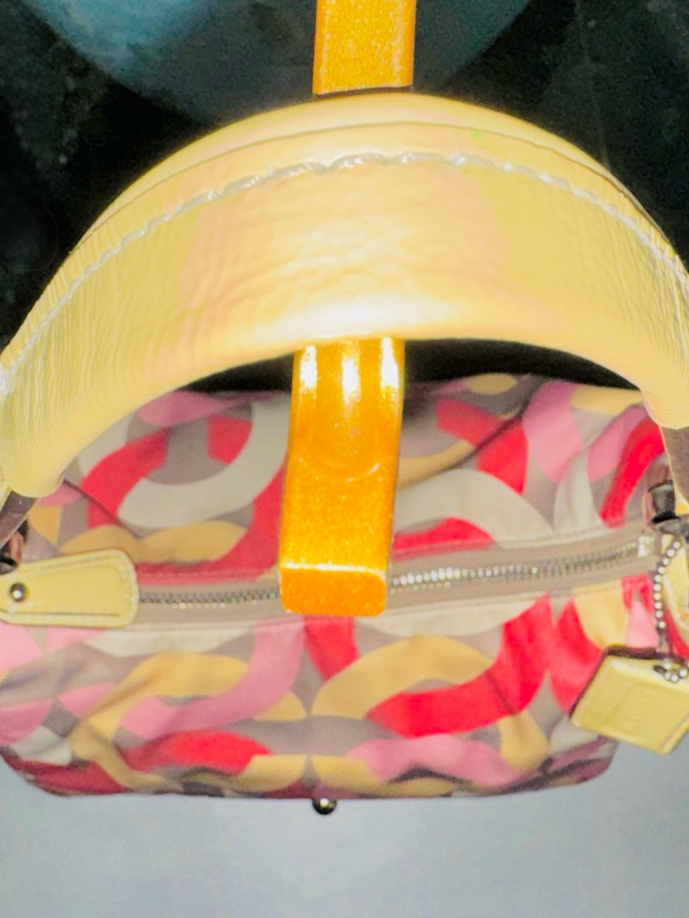 COACH Kristin Op Art Yellow Multicolor Satin Hobo Shoulder Bag 2013 #F22745 EUC - Picture 10 of 16